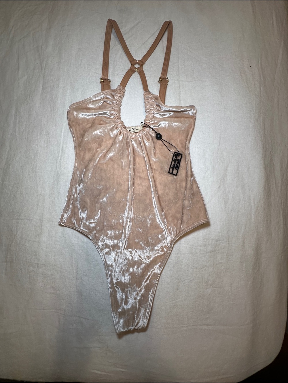 For Love And Lemons Plush Velvet One-Piece in Nude Blush